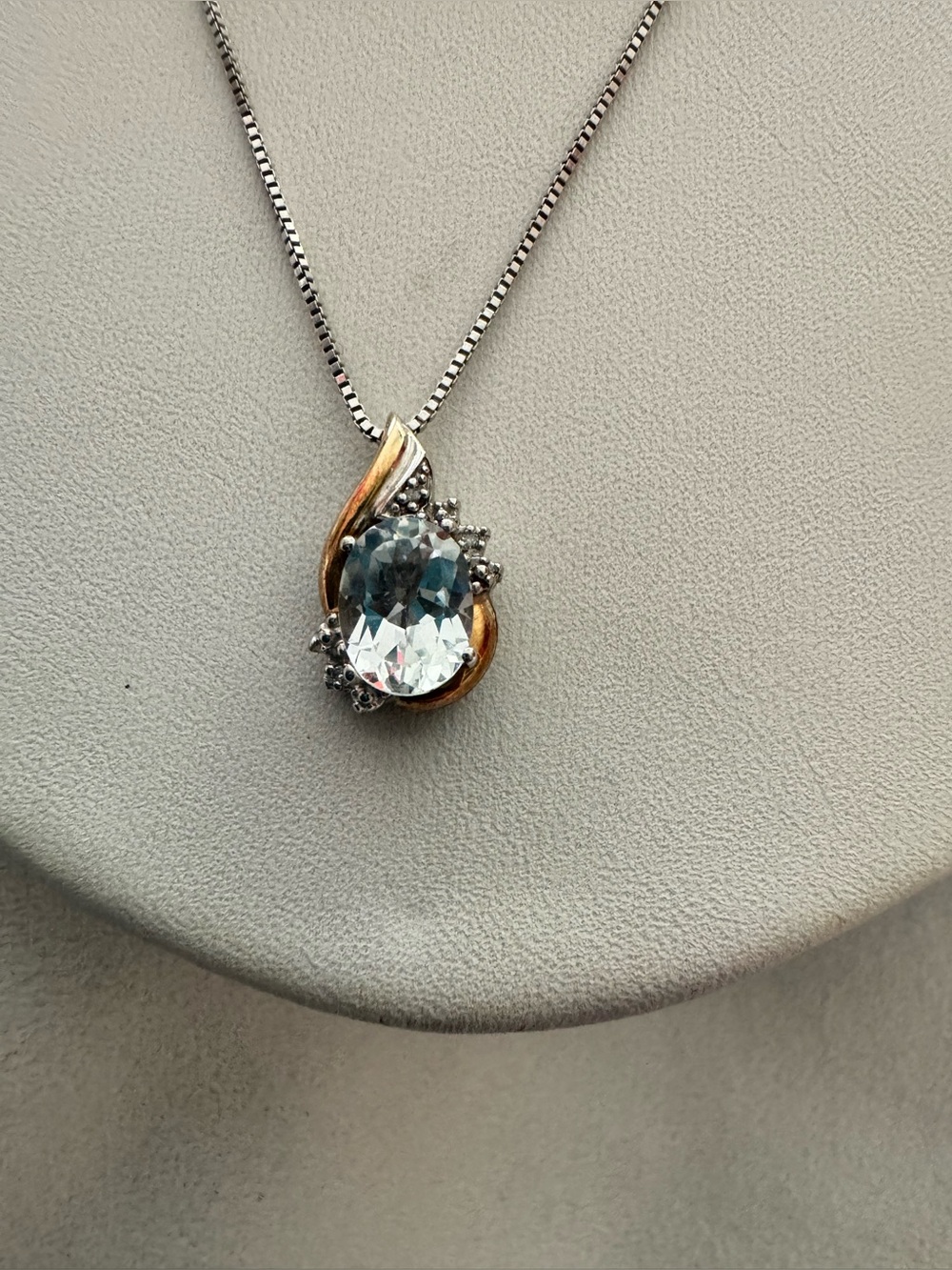 Vintage ALWAND VAHAN Diamond & Aquamarine  10K Gold & Sterling Pendant Necklace